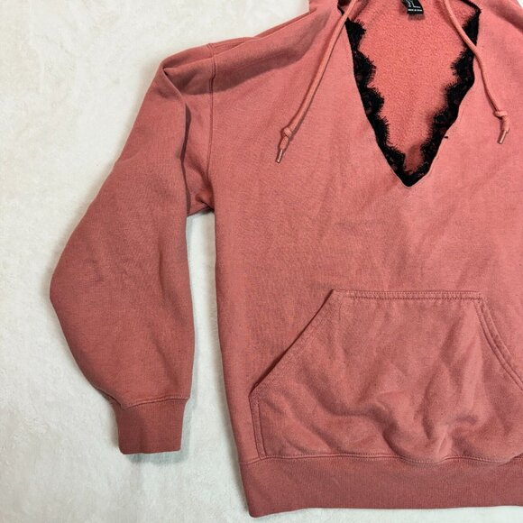 Forever 21 Low V-Neck Red Hoodie Pullover Women's Size S - Trendy Casual Wear - Picture 6 of 12